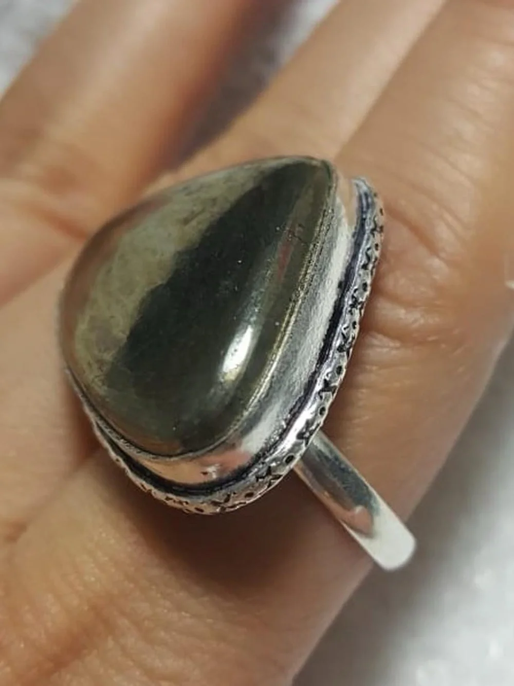 925 Silver Golden Pyrite Triangle Ring - Gray